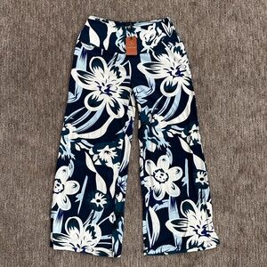 NEW Arolina Wide Leg Palooza Lounge Pants Blue White Floral Sz Large